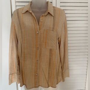 H&M Striped Button-Up Shirt in Beige and Orange